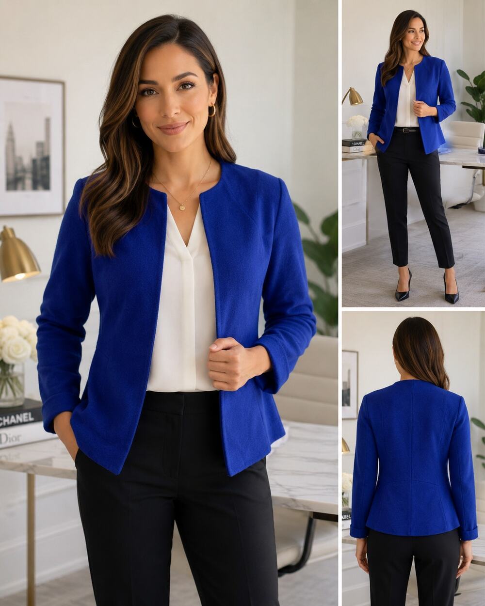 Talbots Double-Faced Open Front Blazer Jacket Royal Blue Small NWT Soft Cardigan